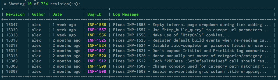 default log view